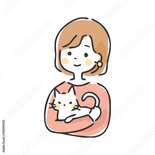 猫を抱いている女性