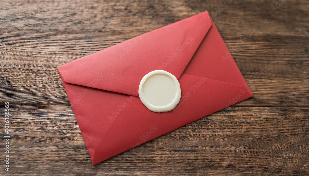Red envelope with white wax seal. Wax stamp. Red envelope with white wax seal. Wax stamp.
