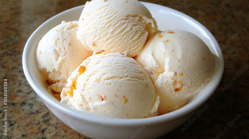 Bowl of Pink Ice Cream with Mango and Pepper Flakes Bowl of Pink Ice Cream with Mango and Pepper Flakes