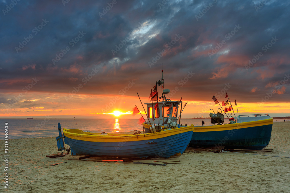 Beautiful sunrise on the beach of Baltic Sea in Sopot, Poland Beautiful sunrise on the beach of Baltic Sea in Sopot, Poland