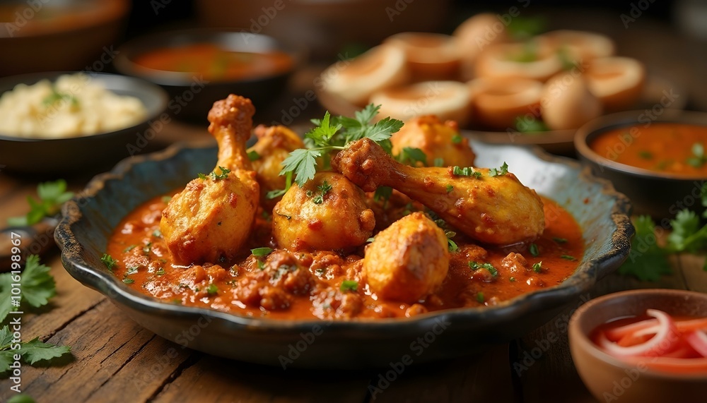 Indian dish with tikka masala chicken Tandoori chicken Indian dish with tikka masala chicken Tandoori chicken