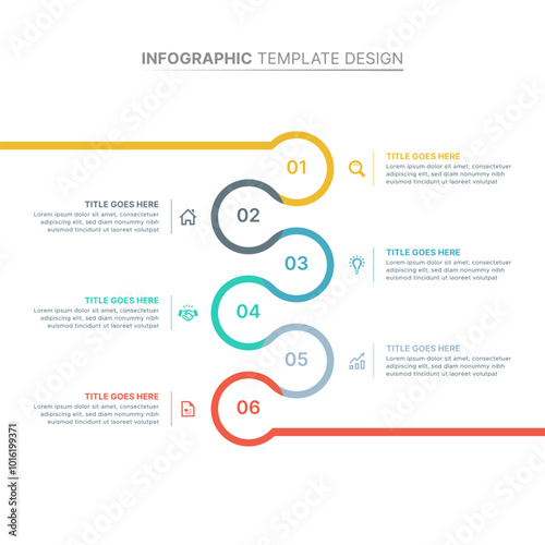Circle Round Wave Infographic Design Template with Six Options