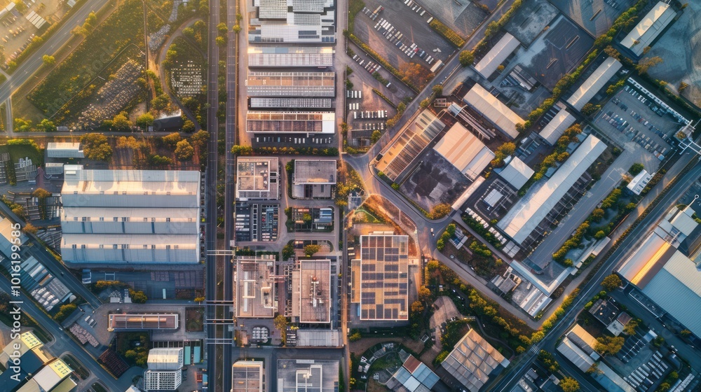 Aerial View of an Industrial Complex with Buildings and Roads Aerial View of an Industrial Complex with Buildings and Roads