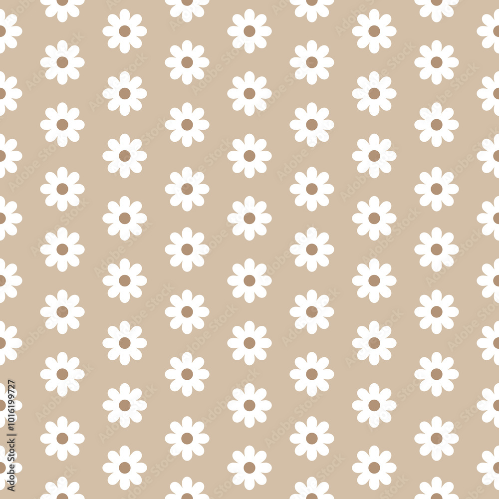 Fototapeta premium Daisies on Brown background, Seamless Repeat Pattern
