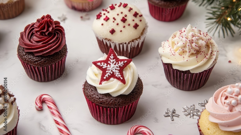 Festive Christmas Cupcakes with Decorative Designs Festive Christmas Cupcakes with Decorative Designs