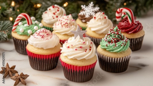 Festive Christmas Cupcakes with Colorful Toppings