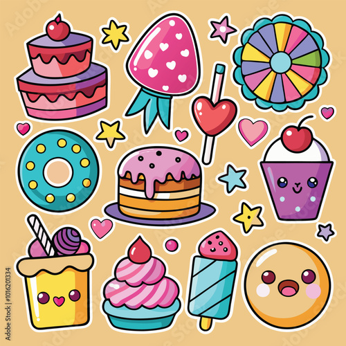 set of cupcakes set of cakes  cute party sticker set 