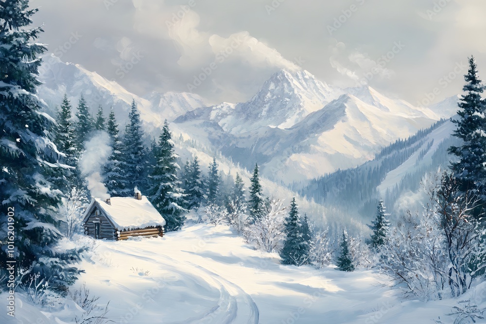 Fototapeta premium Soft Winter Scene: Cozy Togetherness in a Serene Snowy Landscape