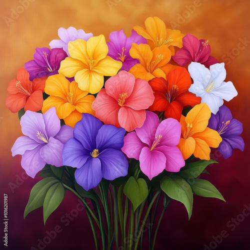 Colorful bouquet of vibrant hibiscus flowers.
