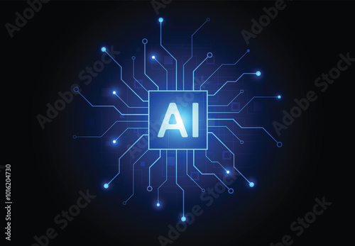 Artificial intelligence chipset on circuit board in futuristic concept technology artwork for web, banner, card, cover. Vector illustration