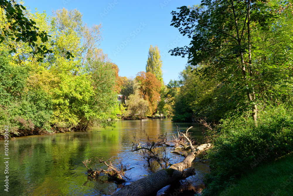 Loing river bank in Montigny-sur-Loing village Loing river bank in Montigny-sur-Loing village