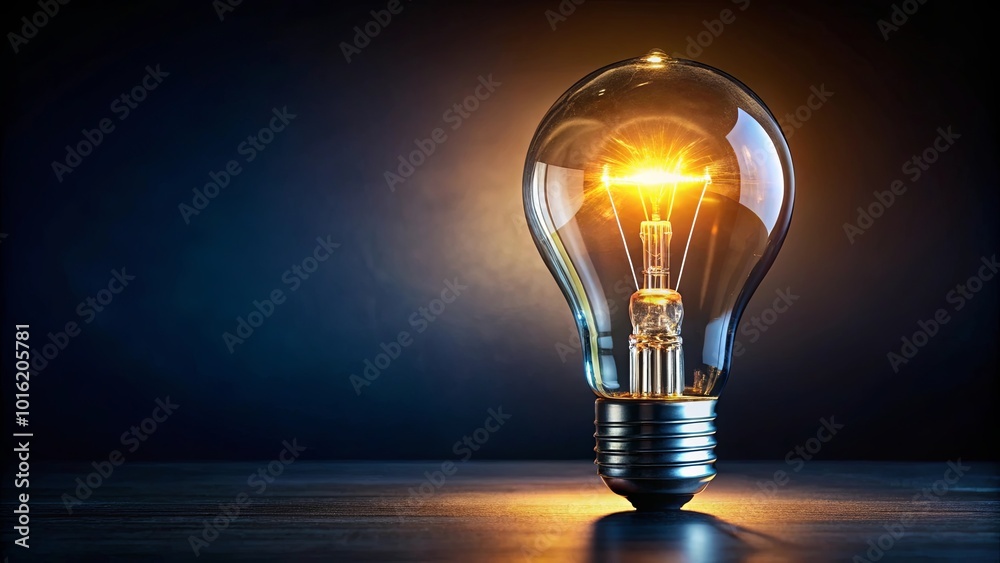 A single incandescent light bulb shines brightly on a dark wooden surface, casting a warm glow against the dark background. A single incandescent light bulb shines brightly on a dark wooden surface, casting a warm glow against the dark background.
