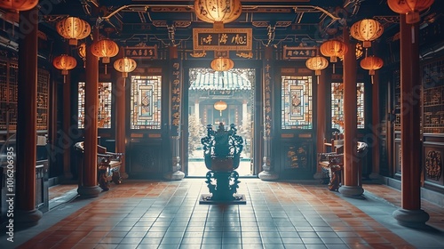 Oriental aesthetics, ancestral hall, Chinese.