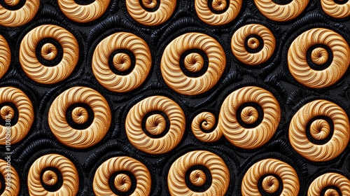 Fabric pattern design inspired by tattoo art, spirals and intricate curves.