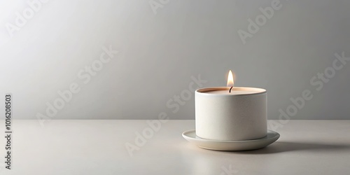 Wallpaper Mural A solitary candle flame flickers in a white ceramic holder, casting a warm glow against a minimalist backdrop. Torontodigital.ca