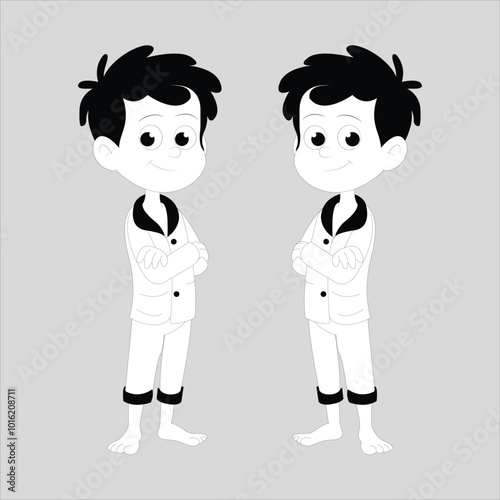 Cute boys  Vector cartoon characters black and white 