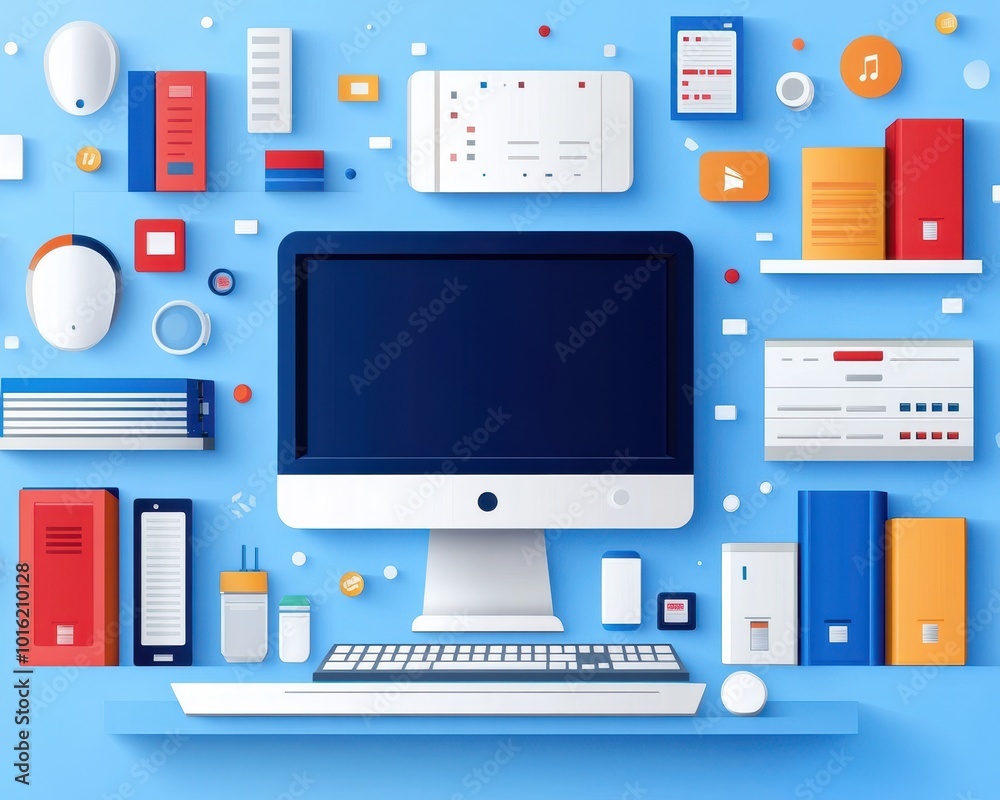 Modern workspace with computer and accessories. Modern workspace with computer and accessories.
