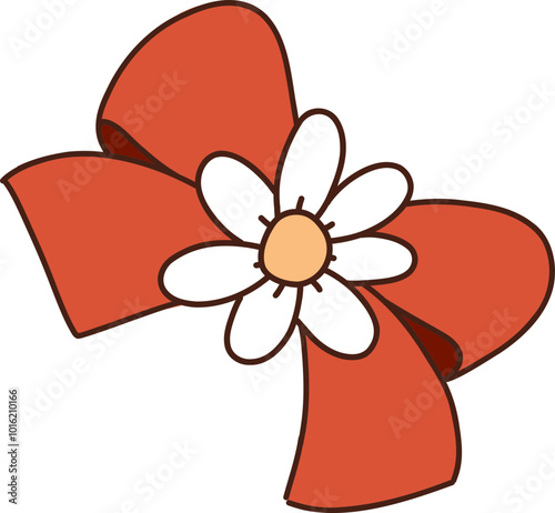 Red ribbon with flower