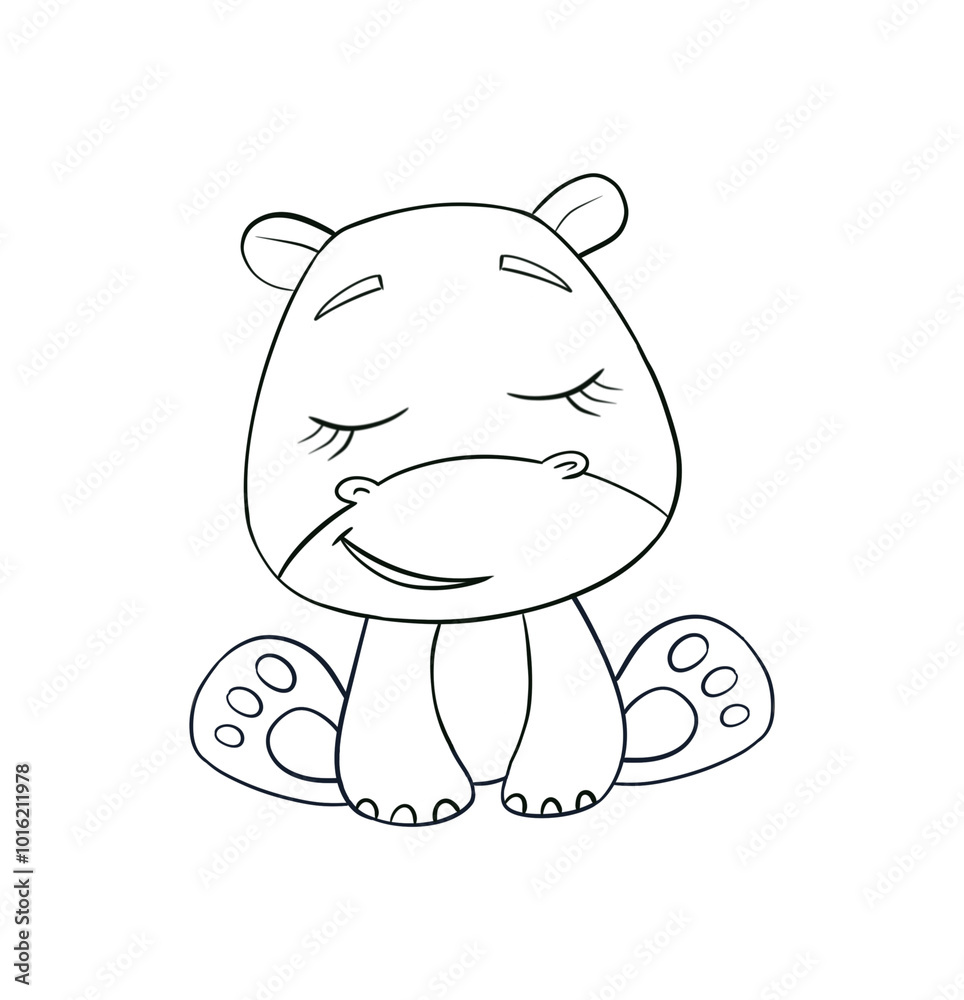 Fototapeta premium Baby hippo line art. Coloring page of Cute Cartoon hippo for kids coloring book