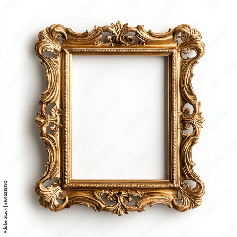 Sparkling gold Christmas picture frame with delicate snowflake accents isolated on white background Sparkling gold Christmas picture frame with delicate snowflake accents isolated on white background