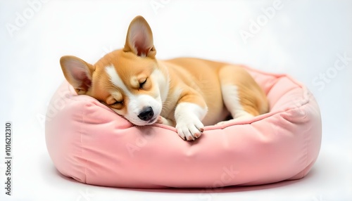 Plush pink dog bed isolated on a white background