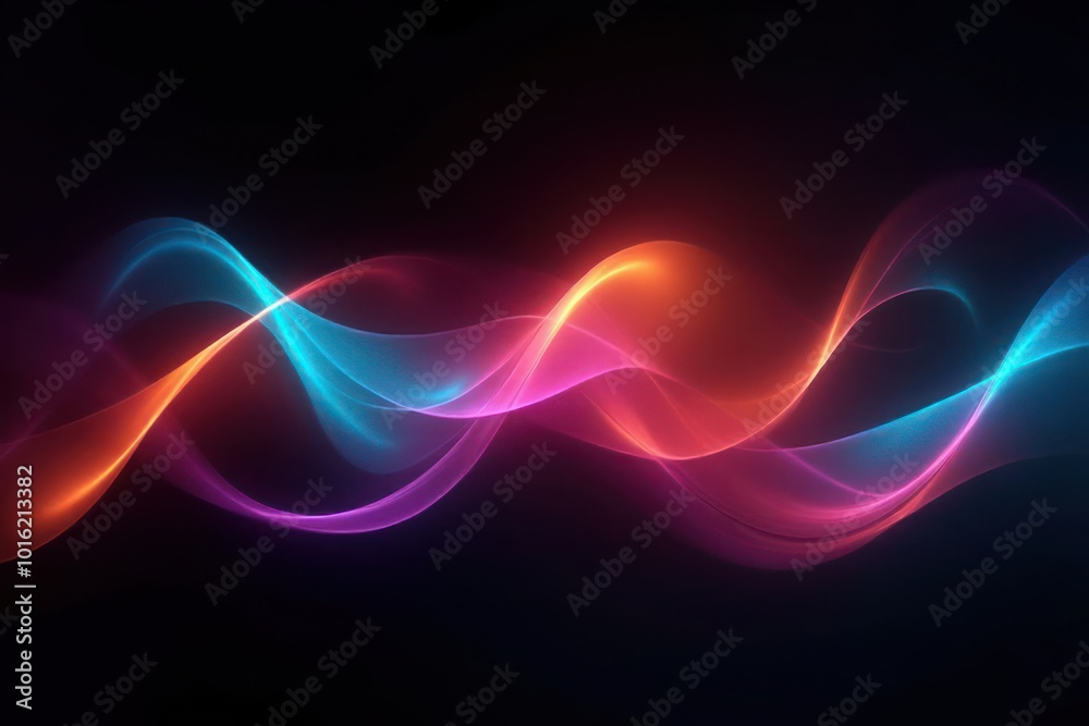Fototapeta premium Abstract modern neon color waves on black background