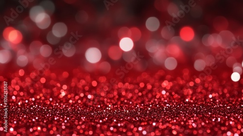 Twinkling red glitter background with shining stars, soft festive glow creating a blurred effect for holiday designs 