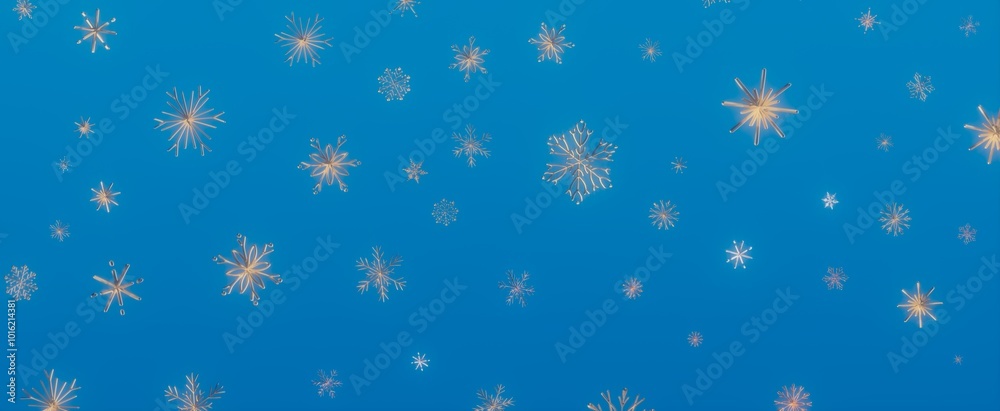 Falling Snowflakes on Blue Sky