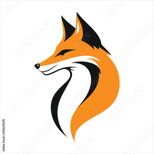 A sleek and minimalist fox head illustration featuring bold orange and black colors, perfect for logos, wildlife designs, and branding projects