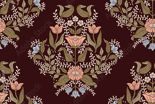 Vintage floral seamless pattern. Vector. Seamless texture with flowers. Endless floral pattern.
