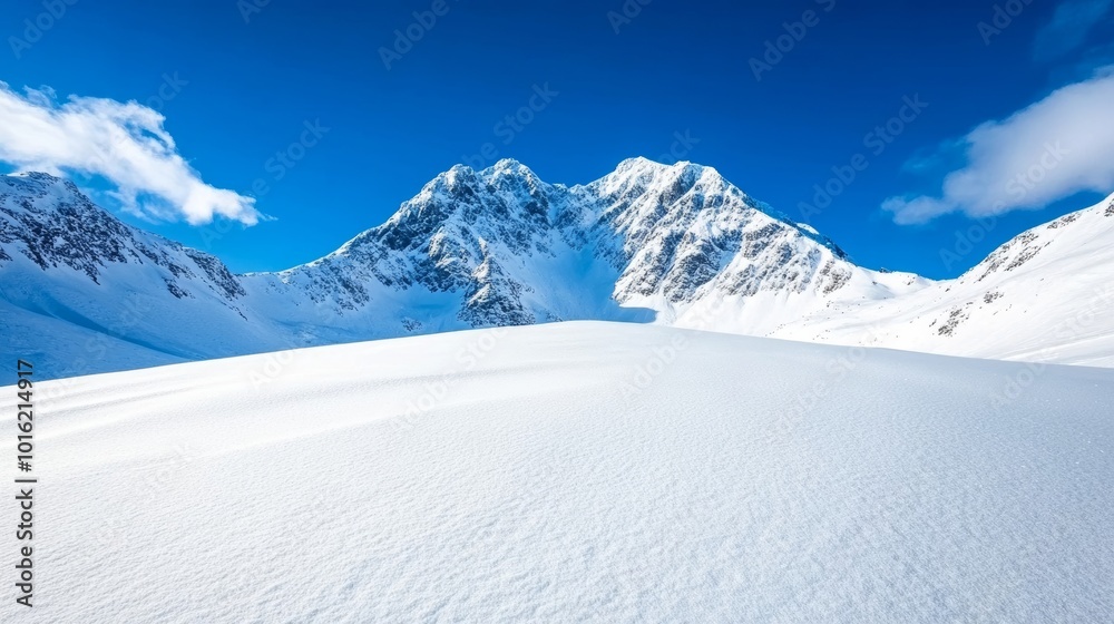 Obraz premium Winter mountain range with dramatic snowy slopes and deep blue sky above untouched snowfields 