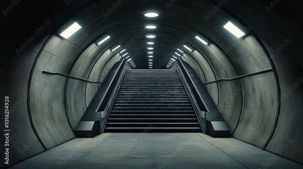 Fototapeta premium Modern Subway Station Staircase with Ambient Lighting
