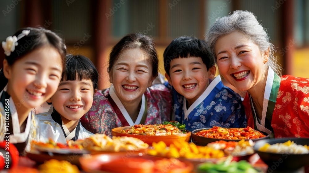 Joyful Family Gathering Around Delicious Food Joyful Family Gathering Around Delicious Food