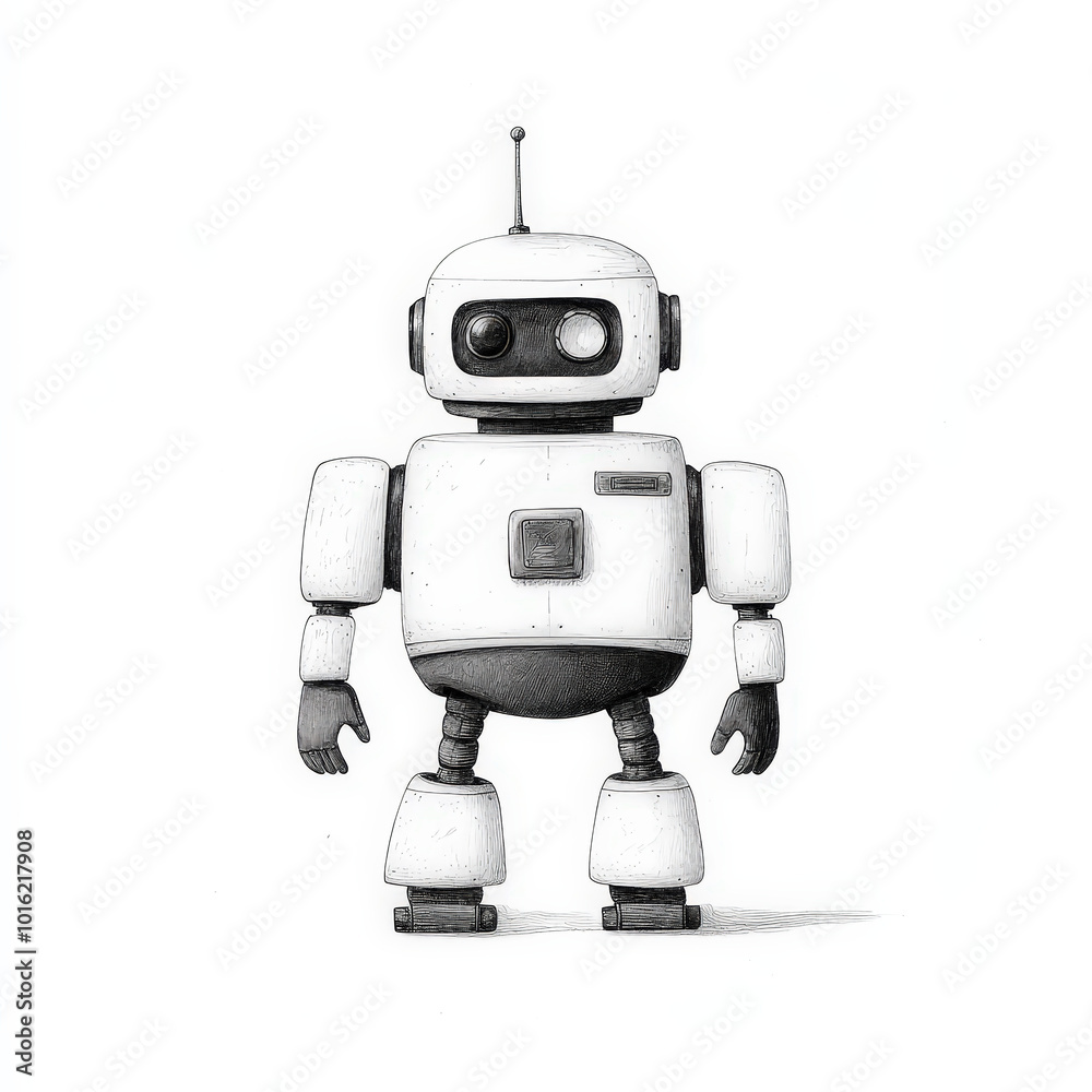 Cute robots collection, steampunk design, coloring book style, black and white, isolated on white background Cute robots collection, steampunk design, coloring book style, black and white, isolated on white background