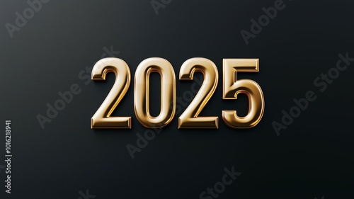 A shiny golden depiction of the year 2025 set against an elegant black background, symbolizing optimism and aspirations for the coming year