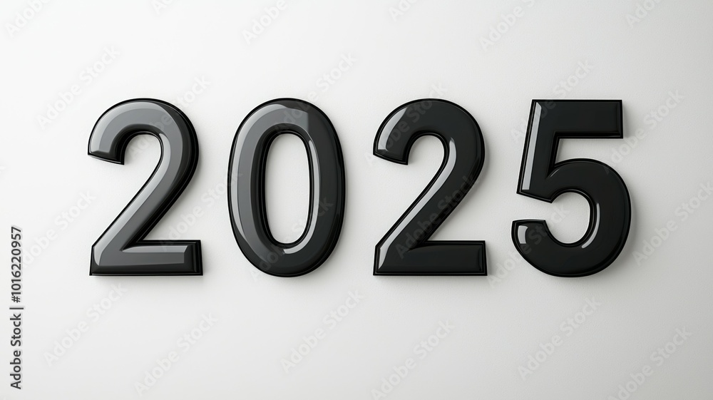 Three-dimensional glossy numbers representing the year 2025 displayed against a clean background, symbolizing future aspirations and new beginnings Three-dimensional glossy numbers representing the year 2025 displayed against a clean background, symbolizing future aspirations and new beginnings