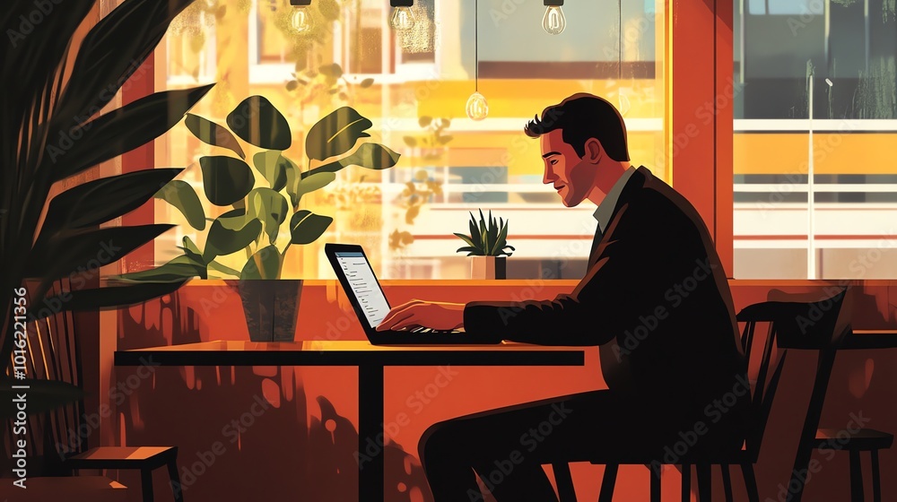 bussinessman enjoying a cup of coffee in a cozy cafe with working on laptop bussinessman enjoying a cup of coffee in a cozy cafe with working on laptop