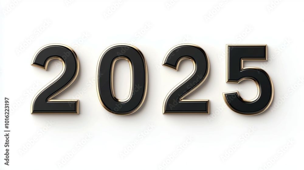 Bold black and gold numbers representing the year 2025, designed for celebrations or countdowns, displayed prominently against a white background, emphasizing the approaching new year Bold black and gold numbers representing the year 2025, designed for celebrations or countdowns, displayed prominently against a white background, emphasizing the approaching new year