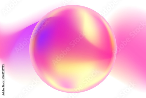 Glowing holographic pink, yellow magic round ball, shiny sphere with blurry wave, iridescent smooth gradient element isolated, transparent background. Dream glow abstract dynamic watercolor shape.