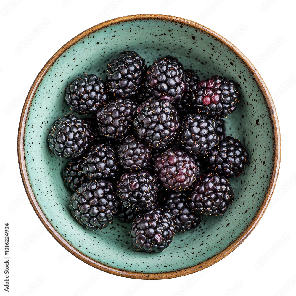 Generative ai illustration of A bowl of blackberries fruits in a green bowl
