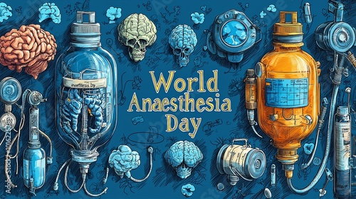 Creative illustration celebrating World Anaesthesia Day with medical themes photo