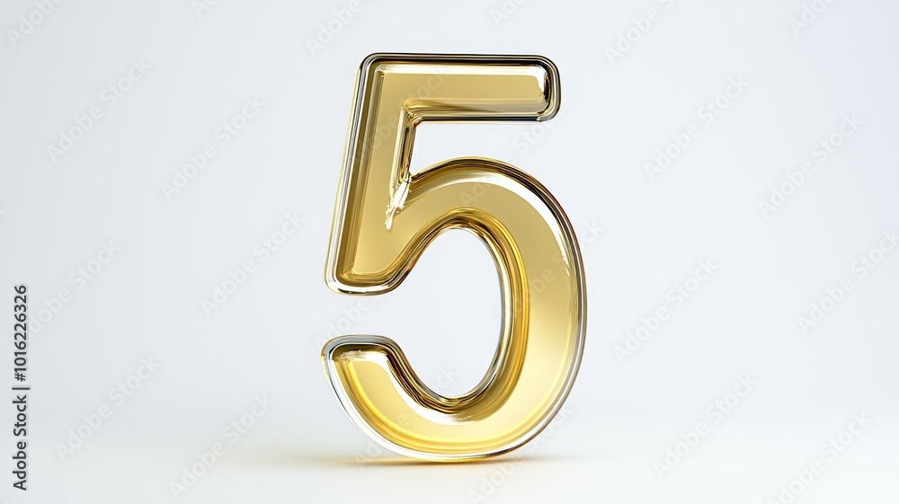 Golden number five stands out on a clean background, representing achievement and celebration in modern design Golden number five stands out on a clean background, representing achievement and celebration in modern design