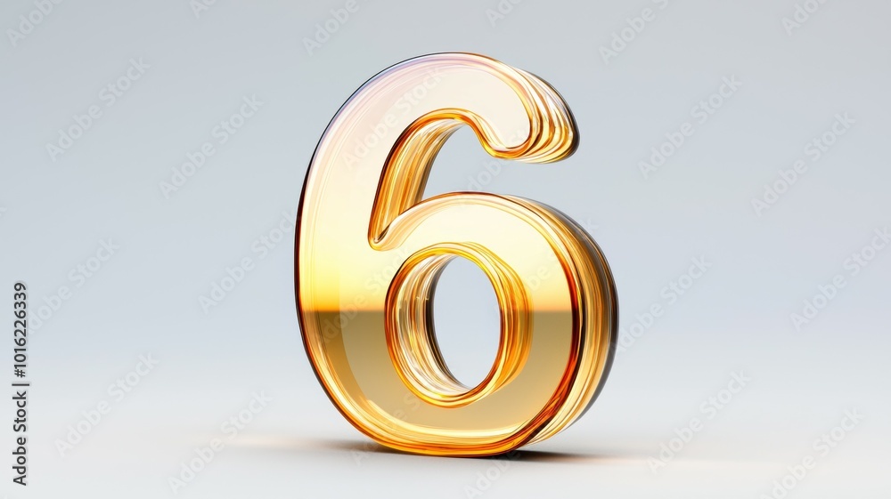 Golden number six rendered with a smooth and reflective surface on a minimalistic background Golden number six rendered with a smooth and reflective surface on a minimalistic background
