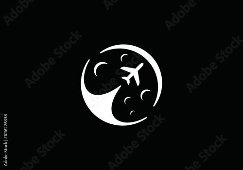 simple travel transportation logo. airplane with moon design vector inspiration