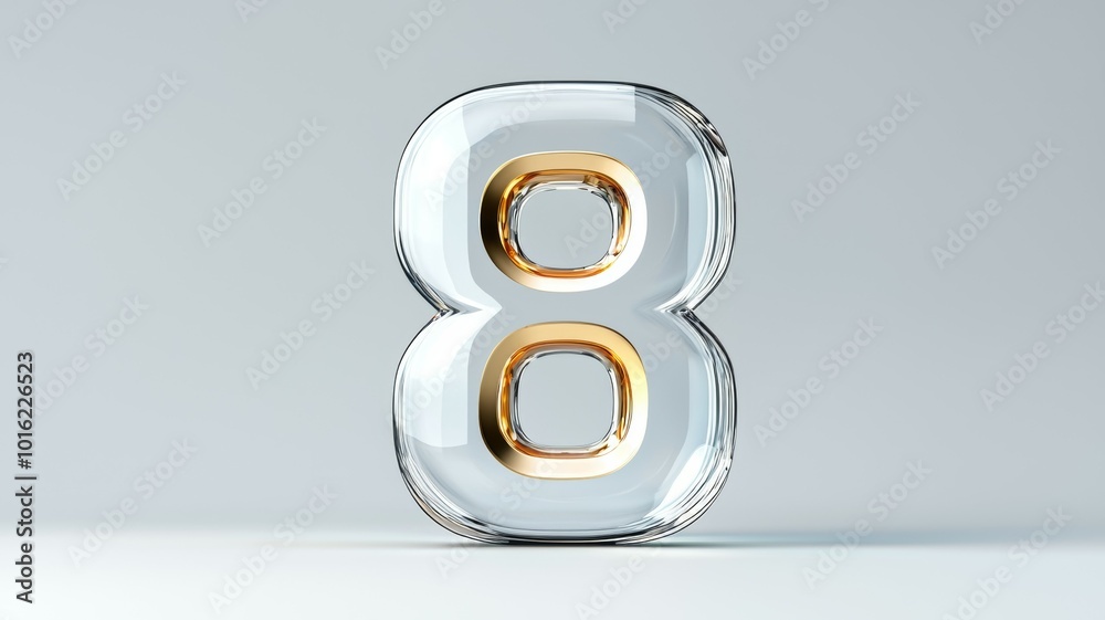 Elegant glass number eight with gold accents displayed on a minimalist background Elegant glass number eight with gold accents displayed on a minimalist background