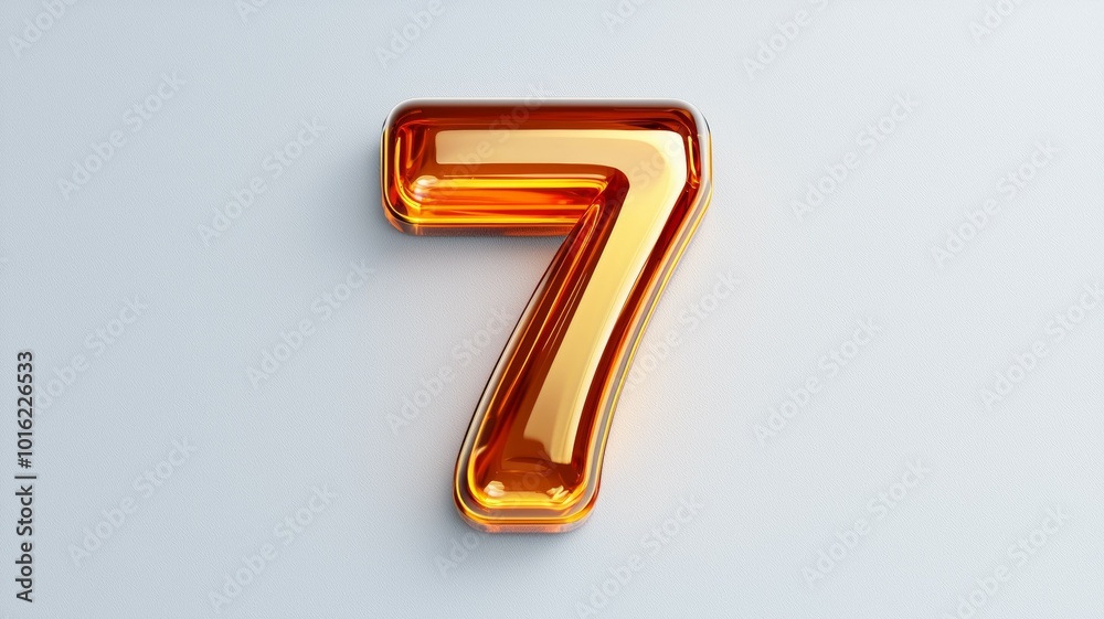 Shiny metallic number seven on a smooth light background for creative design and decoration Shiny metallic number seven on a smooth light background for creative design and decoration