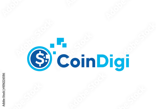 coins pixel digital logo. creative tech crypto vector design template