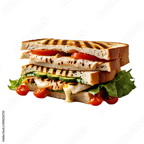 A Grilled Turkey Panini Isolated on a transparent background. Ai generative photo