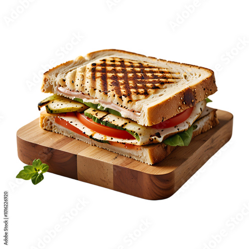 A Grilled Turkey Panini Isolated on a transparent background. Ai generative photo