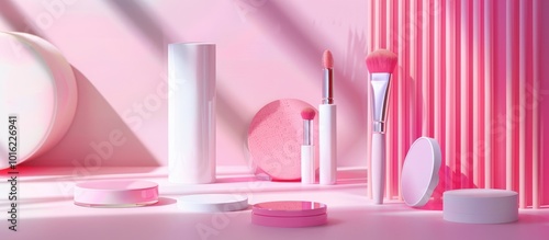 Makeup Kit on White and Pink Background